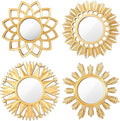 Dandat Set of 4 Gold Mirrors for Wall Decor Small Circle Flowers Mirrors Decorative Silvery Hanging Wall Art Flowers Mirror for Home Living Dinning Room Bedroom Bathroom Boho Art Gifts(Gold)