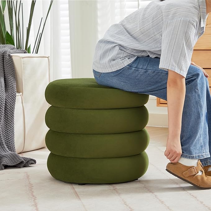Flouki 19.5" Storage Ottoman Round, Vanity Stools for Bedroom, Entryway Ottoman for Console Table, Ottoman Stool for Girls Women, Foot Stool for Living Room, Set of 2, Velvet Green