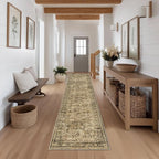 FMFUNCTEX 2x12 Runner Rug Brown Washable Vintage Neutral Distressed Non Slip Low Pile Indoor Carpet Retro Floral Hallway Entryway Rug for Kitchen Living Room Bedroom Bathroom Laundry Entry Bedside