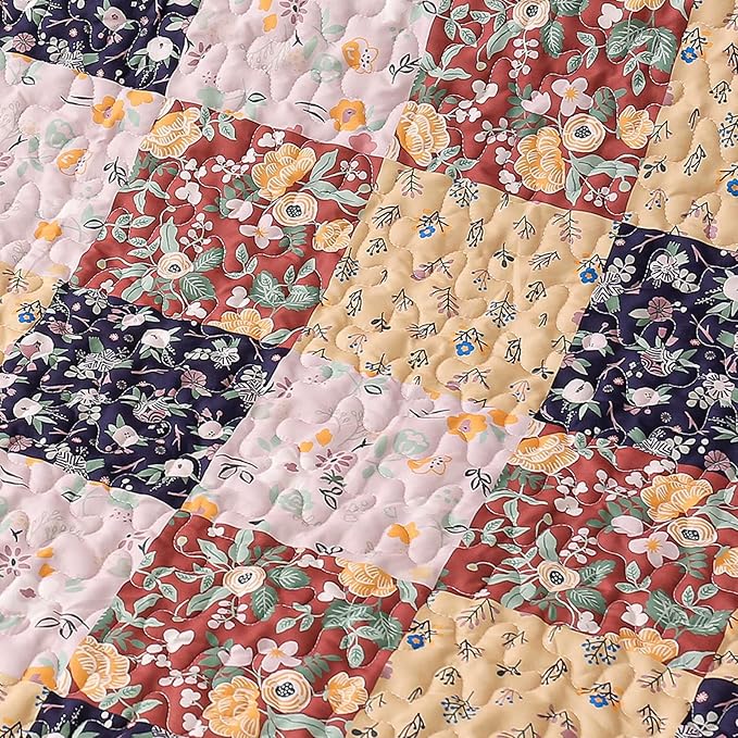 Exclusivo Mezcla 50"x 60" Quilted Throw Blanket- Microfiber Quilt Throw with Boho Patchwork Pattern, Reversible Brown Versatile Lap Quilt for All Seasons, Lightweight Throws for Bed/Couch/Sofa