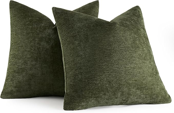 MIULEE Pack of 2 Olive Green Decorative Pillow Covers 20x20 Inch Soft Chenille Couch Spring Throw Pillows Farmhouse Cushion Covers for Home Decor Sofa Bedroom Living Room