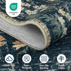 Lessymo Floral Living Room Rug 8x10 Area Rugs, Vintage Washable Rugs for Dining Room Bedroom, Low Pile Non Slip Rubber Mat, Distressed Indoor Boho Carpet, Navy/Beige