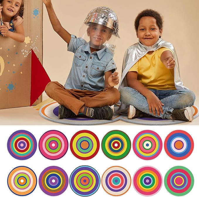 Tinideya 12 Pcs Kids Carpet Circle Seats for Class 16 Inch Round Classroom Rug Floor Cushions Soft First Day of School Educational Mat Non Slip Back to School Learning Playing Areas(Vivid)