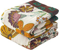King Boho Throw Blanket for Bed, 100% Cotton Muslin Soft Throw-Floral Farmhouse Rustic Decor Blanket for Couch Sofa Quilt and Gift, 91" x 98"-BeigeWhite