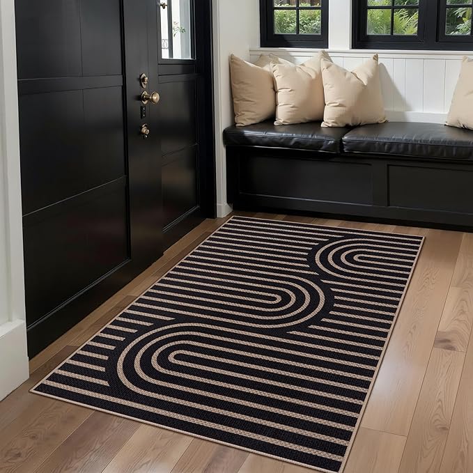 Tangsoo Easy Jute Rug 2x3 Outdoor Rug,Small Washable Non-Slip Rug for Entryway,Boho Geometric Ultra Thin Indoor Carpet Farmhouse Small Throw Mat for Kitchen Bedroom Front Door Entry