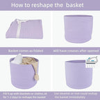 Cotton Rope Basket For Girls Boys Kids 16”X14” Baby Laundry Basket Nursery Bin Round Woven Baskets Organizer For Storage Toys Blankets Shoes Clothes purple
