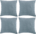 Fancy Homi 4 Packs Boho Light Blue Decorative Throw Pillow Covers 24x24 Inch for Couch Bed Sofa, Rustic Modern Farmhouse Home Decor, Soft Plush Corduroy Cute Square Cushion Case 60x60 cm