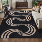 Tangsoo Easy Jute Area Rug,4x6 Washable Thin Outdoor Rug for Patio,Non Slip Rubber Backing Black Indoor Carpet Farmhouse Modern Throw Mat for Front Porch Balcony Living Room Diningroom