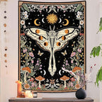 Aipon Boho Moth Tapestry Vintage Floral Flowers Tapestries Aesthetic Retro Mushroom Tapestries for Bedroom Sun and Moon Indie Small Tapestry Wall Hanging for Living Room Dorm 60 x 44 Inch