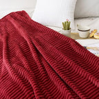 MIULEE Fleece Throw Blanket for Couch 300GSM Super Soft Lightweight Plush Striped, Burgundy Red Warm Cozy Breathable Ribbed Blanket for Bed/Sofa, Twin Size 60"x80"