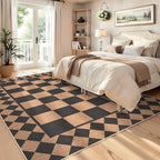 GarveeHome Easy Jute Rug 8x10 Washable Rugs for Living Room Bedroom Checkered Outdoor Rug for Patio Non-Slip No Shed Jute Rugs Geometric Carpet for Farmhouse Dining Room Backyard, Black Brown