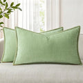 decorUhome Summer Chenille Soft Cozy Throw Pillow Covers 12x20 Set of 2, Modern Farmhouse Boho Velvet Decorative Pillow Cases with Stitched Edge for Couch Sofa Bed Home Decor, Sage Green