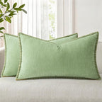 decorUhome Summer Chenille Soft Cozy Throw Pillow Covers 12x20 Set of 2, Modern Farmhouse Boho Velvet Decorative Pillow Cases with Stitched Edge for Couch Sofa Bed Home Decor, Sage Green