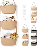 Hanging Basket, 3-Tier Wall Baskets, Over the Door Organizer with 4 Hooks, Hanging Baskets for Organizing, Woven Storage Basket Behind the Door for Nursery, Bedroom, Living Room, Kitchen