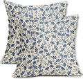 Blue Floral Pillow Covers 24x24 Set of 2 Vintage Rustic Old Style Cute Small Flower Cream Print Decorative Outdoor Pillowcases Farmhouse Throw Cushion Case Decor for Couch Sofa Bed