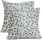 Blue Floral Pillow Covers 18x18 Set of 2 Vintage Rustic Old Style Cute Small Flower Blue Cream Print Decorative Outdoor Pillowcases Farmhouse Throw Cushion Case Decor for Couch Sofa Bed