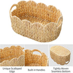 Scalloped Basket Set of 2,Water Hyacinth Basket for Organizing and Decor,Hand-Woven Wicker Storage Baskets with Built-In Handles for Nursery,Gift,Laundry