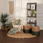 REDEARTH · Cylindrical Pouf Foot Stool Ottoman - Jute Braided Pouffe Poof Accent Sitting Footrest for The Living Room, Bedroom, Nursery, Patio, Lounge - Set of 2 (14.5”X14.5”X16”; Natural Olive)