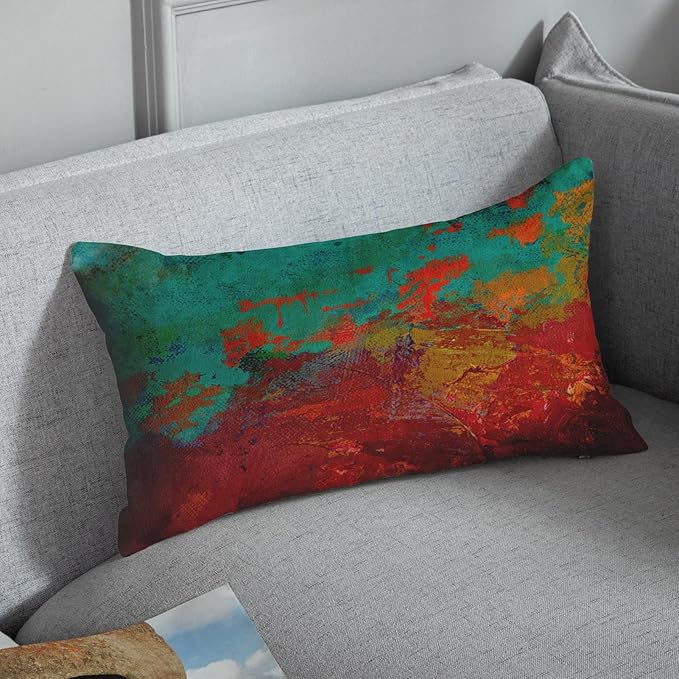 Britimes Throw Pillow Covers Modern Home Art Decor, 12 x 20 Inches Set of 2 Pillow Cases Decorative, Abstract Oil Painting Pillowcases for Bedroom, Living Room, Turquoise Orange