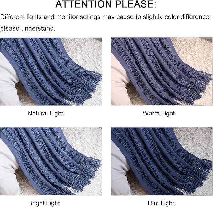 lifein Fall Throw Blanket for Couch - Soft Boho Knitted Farmhouse Bed Throws,Cozy Small Lightweight Blankets&Throws with Tassels for Autumn,Woman,Man,Home Decor,Bed,Chair,Sofa,Room,Gift(Blue,50*60")