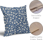 Blue Pillow Covers 18x18 Set of 2 Vintage Floral Rustic Old Style Cute Flower Print Decorative Outdoor Pillowcases Seasonal Farmhouse Throw Cushion Case Decor for Couch Sofa Bed