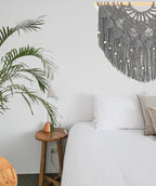 Youngeast Large Macrame Wall Hanging Boho Beaded Curtain for Window Macrame Bedroom Headboard Living Room Wall Art Tassel Tapestry Bohemian Woven Wall Decor 31" W X 25" H (Grey)