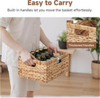 StorageWorks Large Rectangular Wicker Basket, Water Hyacinth Storage Basket with Built-in Handles, 1 Pack