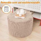 Asuprui Round Ottoman Pouf Ottoman Foot Stool Seat Faux Fur Bean Bag Foot Rest Floor Chair Leg Rest for Living Room, Bedroom or Wedding Gifts 20x20x14 Inches (Khaki)