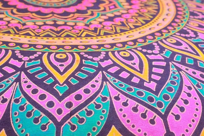 CRAFT KALA 22" Round Mandala Boho Pillow Cover Meditation Room Seating Poufs Cover for Living Room Yoga Room Home Bedroom Balcony Garden Party Decoration Cotton Floor Cushion Cover 22", New Pink Ombre