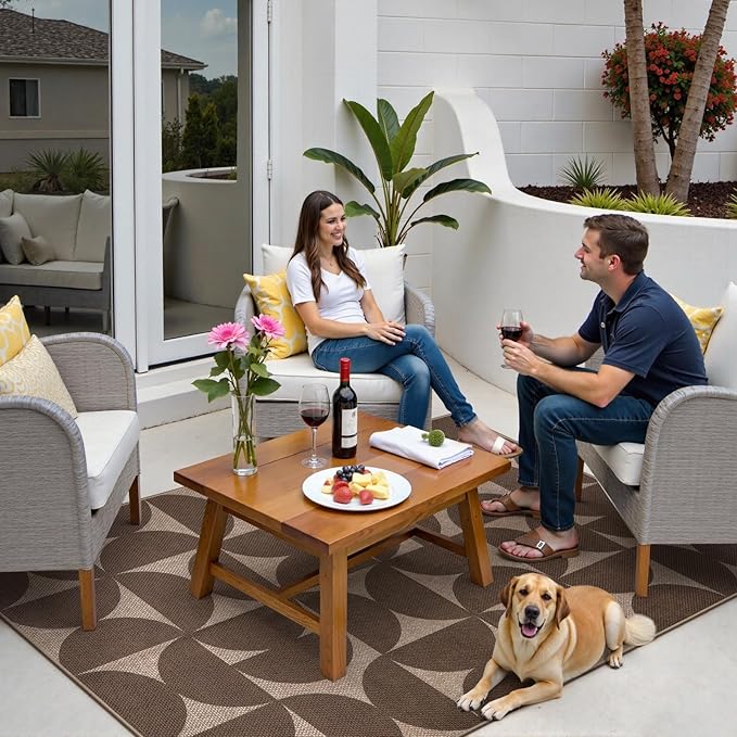 Lahome Modern Geometric Easy Jute Washable Rugs 3x5 for Entryway Indoor, Thin Carpet for Dining Room Non Shedding, Neutral Semi-Circle Mat for Outdoor Porch Front Door