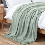 Vonty Sage Green Knitted Blanket with Tassels Fringe 50" x 60", Super Soft Knit Throw Blanket, Farmhouse Decorative Lightweight Blanket for Couch, Sofa, Bed