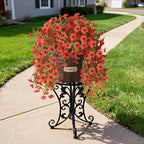 Artificial Flowers Hanging Baskets, 4 Bundles Outdoor Hanging Basket Spring Summer Decoration, No Fade Realistic Fake Flowers Plants for Porch Patio Balcony Home Yard Decor(Red)