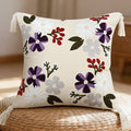 Floral Embroidered Pillow Covers 18x18 Inch Set of 1, White Daisy Decorative Throw Pillow Covers with Tassels, Spring Farmhouse Purple Flowers Cushion case for Couch Sofa Bed Living Room