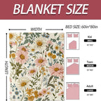 Daisy Wildflower Blanket 50×60 Inch,Vintage Botanical Floral Lightweight Flannel Throw with Soft Pink, Yellow and Blue Background,Cottagecore Garden Home Decor,Gifts for Girls,Women