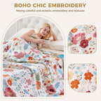 Boho Throw Blanket for Bed Cotton Spring Blankets Twin Size for Bedroom Living Room All Season Lightweight Floral Embroidery Quilt for Couch Sofa Chair 60"x80"