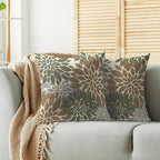 Brown Green Pillow Covers 20X20 Inch Set of 2, Spring Summer Floral Dahlia Flower Cream Decorative Throw Pillow Covers Outdoor Modern Farmhouse Cushion Case for Home Couch Sofa Bed Decor