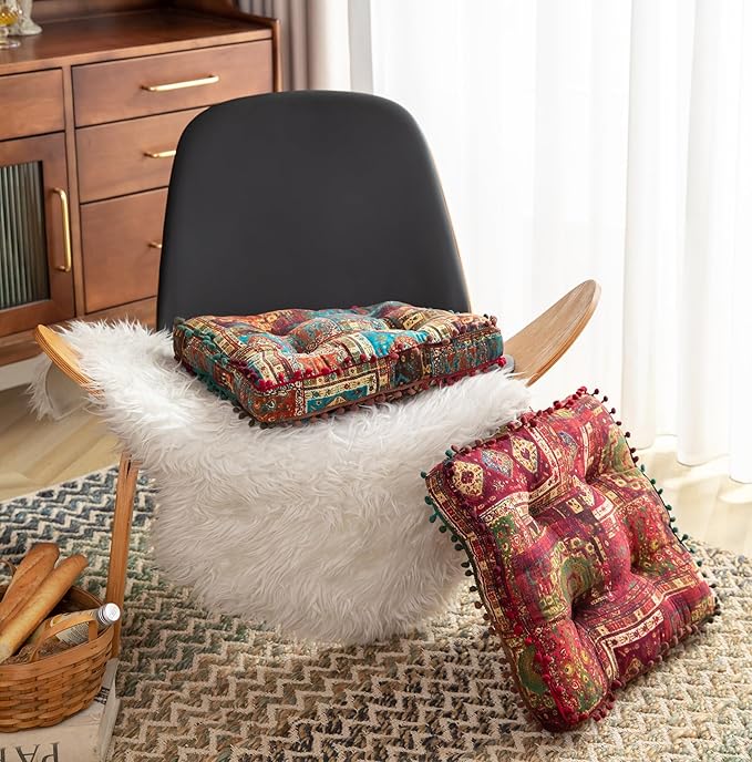 Round Cushion Sofa Cushion Soft Throw Pillow Meditation Pillow Living Room Window Balcony Decoration Pillow (15.7in, Red Square)