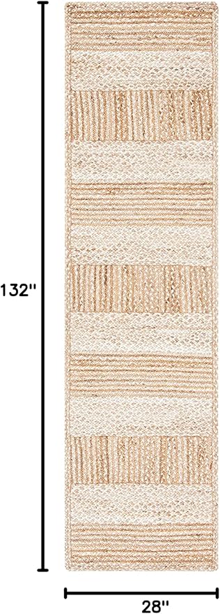 SAFAVIEH Natural Fiber Collection Runner Rug - 2'3" x 11', Natural & Ivory, Handmade Stripe Jute, Ideal for High Traffic Areas in Living Room, Bedroom (NF887A)