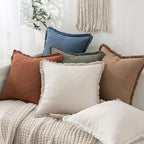 MIULEE Decorative Throw Pillow Covers Neutral Linen Fringe Throw Pillows Set of 2 Blue Ashes Boho Farmhouse Cushion Covers with Tassels for Couch Sofa Bed Spring Home Decor 20x20 Inch