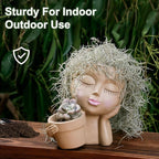 Face Planters Pots Head Planter for Indoor Outdoor Plants - Cute Plant Pots for Flower Succulent with Drainage Hole - Ideal Present Ideas(Khaki Lady)