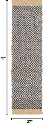 SAFAVIEH Natural Fiber Collection Runner Rug - 2'3" x 6', Tropical Blue & Natural, Handmade Boho Diamond Tassel Jute, Ideal for High Traffic Areas in Living Room, Bedroom (NF266D)