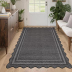GarveeHome Washable Rug 4x6 Entryway Rug Non Slip Living Room Area Rug Black Scalloped Rugs Soft Non Shedding Low Pile Foldable Stain Resistant Carpet for Bathroom Kitchen Bedroom Nursery, Black
