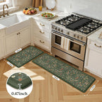 LEEVAN Anti Fatigue Mats for Kitchen Floor Non-Slip, Cushioned Kitchen Mats for Floor 17.3''x29''+17.3''x59'', Green Memory Foam Kitchen Mat Set
