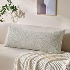 Decorative Lumbar Pillow Cover 14x36 Cream Gray Striped Wool Long Body Pillow Neutral Textured Boho Lumbar Throw Pillow Cushion Covers for Modern Farmhouse Sofa Bed Living Room Decor SY011-B14