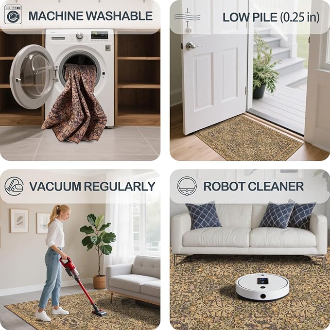 Washable 2'6" x 10' Runners for Hallways, Non Slip Long Floor Runner for Kitchen, Entryway Indoor, Stain Resistant Rubber Backing Floral Decor Rug (Goldenrod)