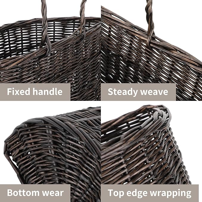 Wicker Wall Hanging Basket, Woven Plants Flowers Basket for Porch Garden Farmhouse Kitchen (Sector)