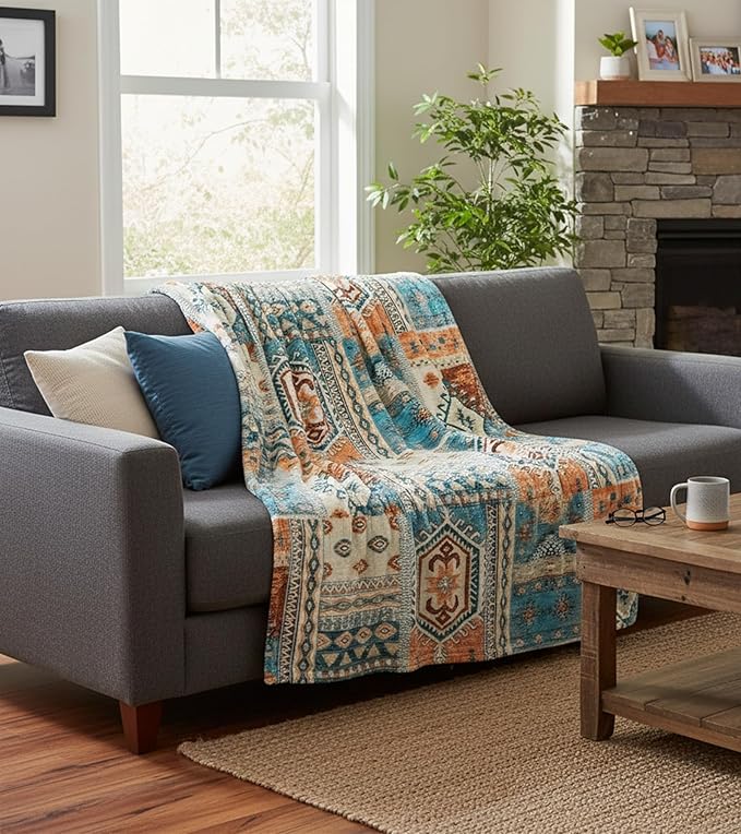 Aipon Boho Aztec Throw Blanket 60"x 80", Western Indian Native American Blanket Southwestern Decor, Orange Teal Soft Cozy Lightweight Throws Blankets Gifts for Women Men Couch Bed Sofa Chair