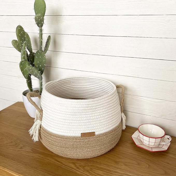 Small Basket for Stuffed Animal,Clothes ,Baby Blankets -11.8"x9.8"- Boho Baskets for Living Room,Bedroom,Nursery |Cotton Rope Baskets, Cube Basket, Under Shelf Basket | Baskets for Home Decor