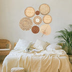 Unittype Wall Basket Decor Set of 8 Boho Wicker Wall Handmade Decor with Rattan Mirror Farmhouse Woven Hanging Basket for Bathroom Bedroom Living Room