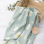 BabyWhale Muslin Swaddle Blanket with Hat and Headband Bow, Daisy Pattern Swaddle Set for Baby Boys & Girls, Soft Receiving Blanket, 47x47 inches, Green